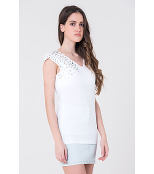 Бяла памучна дамска блуза с декорация Janine снимка