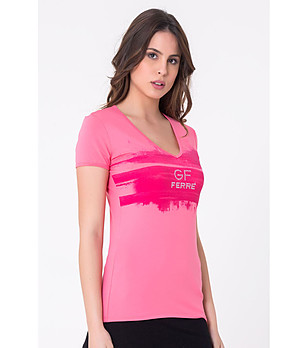 Памучна дамска тениска в розов корал Jane снимка
