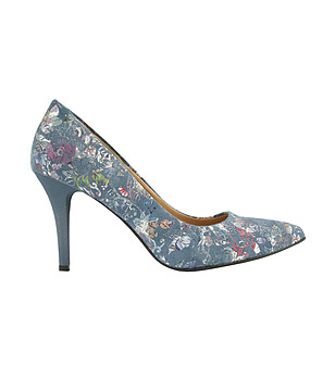 Сини дамски кожени обувки с флорални мотиви Azalia снимка