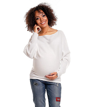 Бял пуловер за бременни Aldona снимка