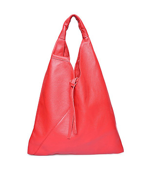 Червена дамска кожена чанта с нестандартен дизайн Alfina снимка