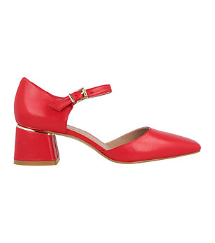 Червени дамски отворени обувки от естествена кожа Mina снимка