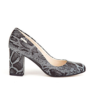 Дамски обувки от естествена кожа в черно и сиво Aldona снимка