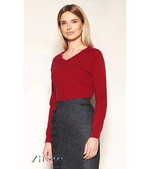 Дамски тъмночервен пуловер Sonya снимка