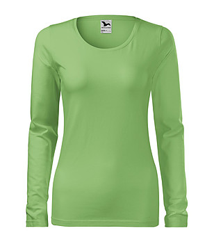 Светлозелена памучна дамска блуза Slim снимка