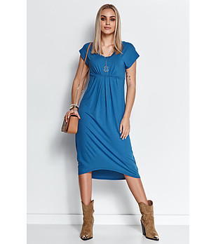 Синя рокля с ефектни набори Leslie снимка