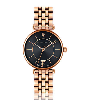 Дамски розовозлатист часовник с черен циферблат Portia снимка