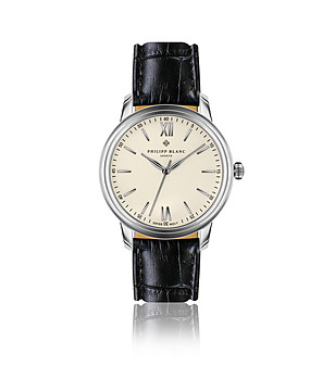 Unisex часовник в сребристо с кожена черна каишка Geneva снимка