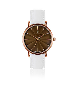 Розовозлатист часовник с кафяв циферблат и бяла каишка Lucerne снимка