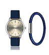 Мъжки комплект от часовник и гривна в синьо и сребристо Lugano-0 снимка