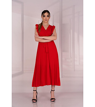 Дълга червена рокля със солей Merlotina снимка