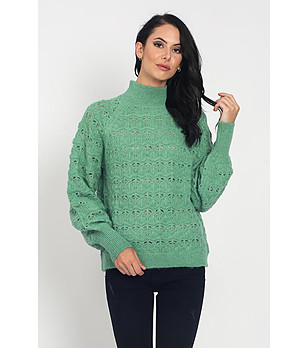 Зелен дамски ажурен пуловер с кашмир и мохер Irma снимка