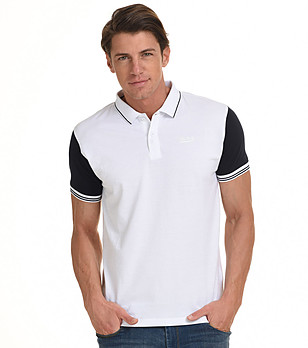 Бяла памучна мъжка блуза с контрастни ръкави Brand снимка