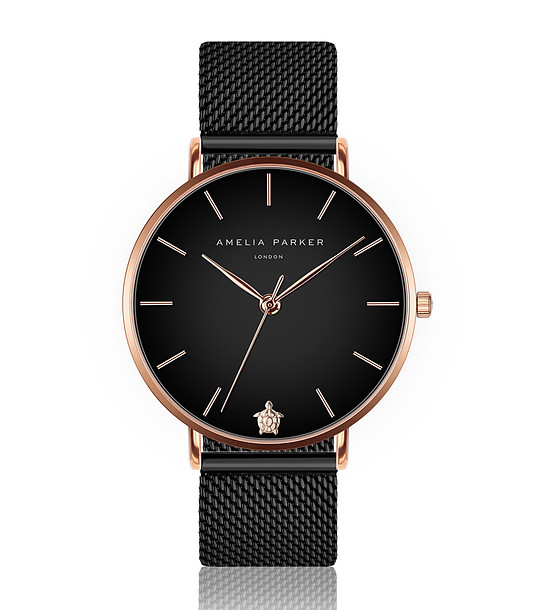 Черен дамски часовник с розовозлатист корпус Midnight Moon снимка