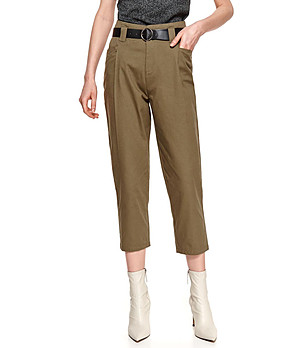 Дамски 7/8 памучен панталон в зелен нюанс Rina снимка