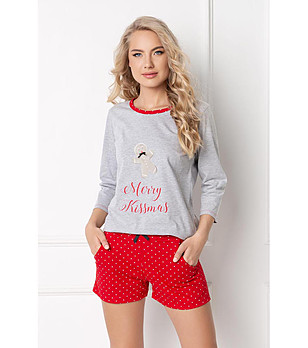 Дамска памучна пижама в сиво и червено Cookie снимка