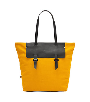 Дамска чанта в жълт нюанс Houston от текстил и кожа снимка