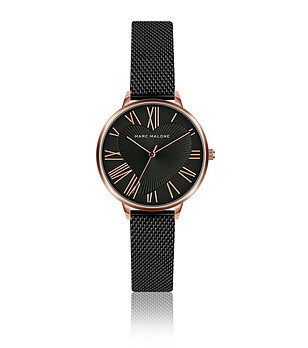 Черен дамски часовник с корпус в розовозлатисто снимка