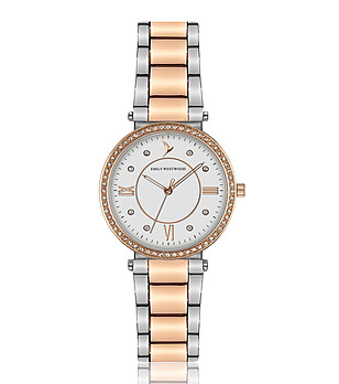 Дамски часовник с декорация с кристали в сребристо и розовозлатисто Zhuri снимка