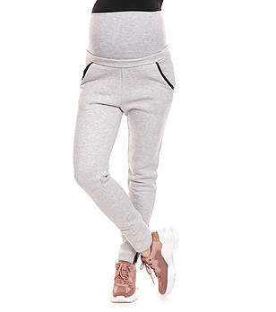 Дамски памучен панталон за бременни в светлосиво Lexa снимка