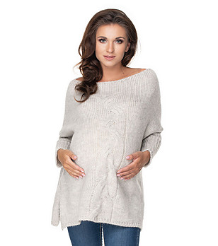 Светлосив дамски пуловер за бременни Sabrina снимка