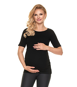 Памучна блуза за бременни и кърмачки в черен цвят Nona снимка