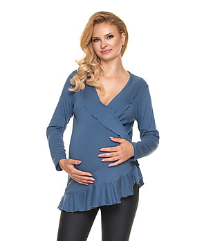 Елегантна асиметрична блуза за бременни в син нюанс Lia снимка