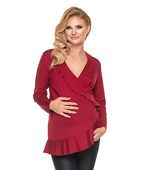 Елегантна асиметрична блуза за бременни в цвят бордо Lia снимка