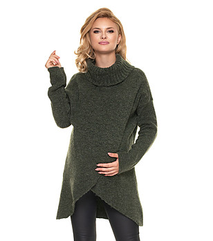 Асиметричен пуловер за бременни в цвят каки Ina снимка