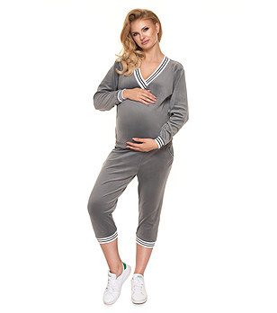 Кадифена пижама за бременни в сиво Vala снимка