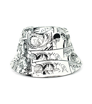 Унисекс памучна шапка в бяло и черно с принт комикс Bety снимка