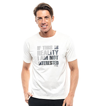 Памучна мъжка тениска в цвят слонова кост Reality снимка