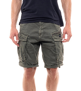 Памучни мъжки къси карго панталони в цвят каки Luca снимка