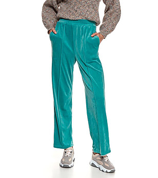 Дамски панталон в цвят тюркоаз с кадифен ефект Pixi снимка