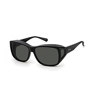 Черни слънчеви поляризирани очила за носене върху диоптри снимка