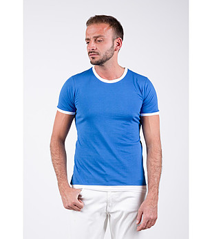 Мъжка тениска в синьо с бели кантове Bernard снимка