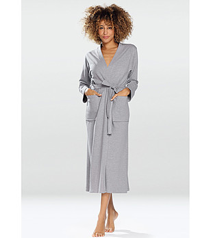 Памучен дълъг дамски халат в сиво Melissa снимка