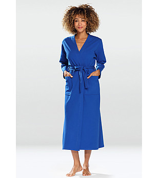 Памучен дълъг дамски халат в синьо Melissa снимка