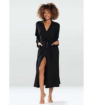 Памучен дълъг дамски халат в черно Melissa снимка