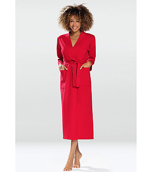 Памучен дълъг дамски халат в червено Melissa снимка