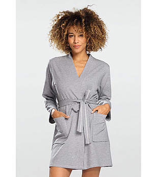 Дамски къс памучен халат в сиво Pola снимка