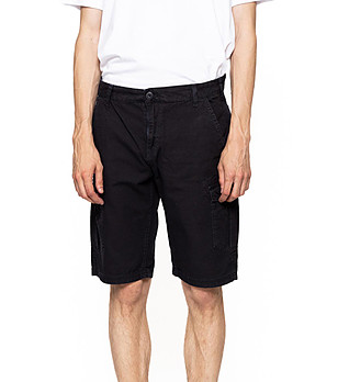 Мъжки къси памучни карго панталони в тъмносиньо Vin снимка