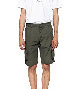 Mъжки къс памучен панталон в цвят каки Emilio снимка