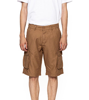 Mъжки къс памучен панталон в цвят камел Emilio снимка
