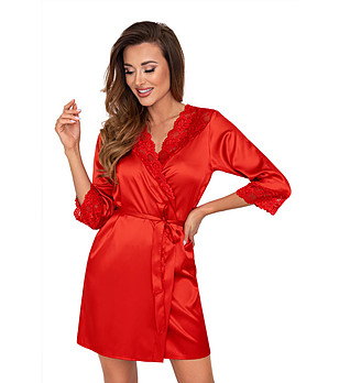 Дамски сатенен халат в червено Colette снимка
