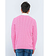 Розов памучен мъжки пуловер с плетеници Tommy-1 снимка
