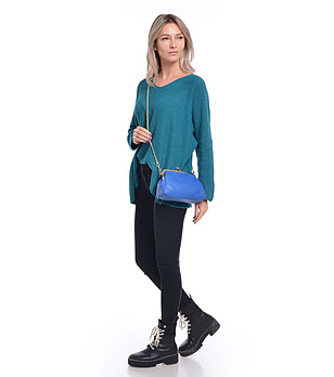 Синя дамска клъч чанта от естествена кожа Oliana снимка