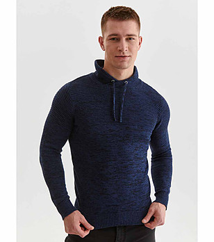 Тъмносин мъжки памучен пуловер Egor снимка