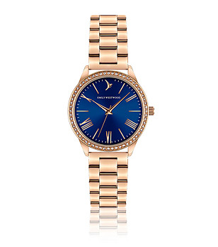 Розовозлатист дамски часовник със син циферблат Zaltana снимка