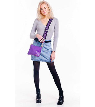 Лилава дамска чанта от естествена кожа Enia снимка